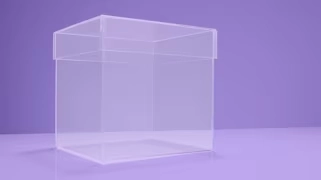 Boîte transparente sur fond violet, symbolisant la transparence et l'interprétabilité en apprentissage automatique